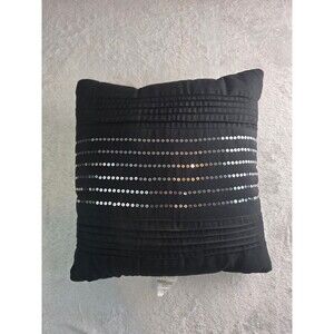 Decorative Black Sequin Pleated Throw Pillow Square 13x14